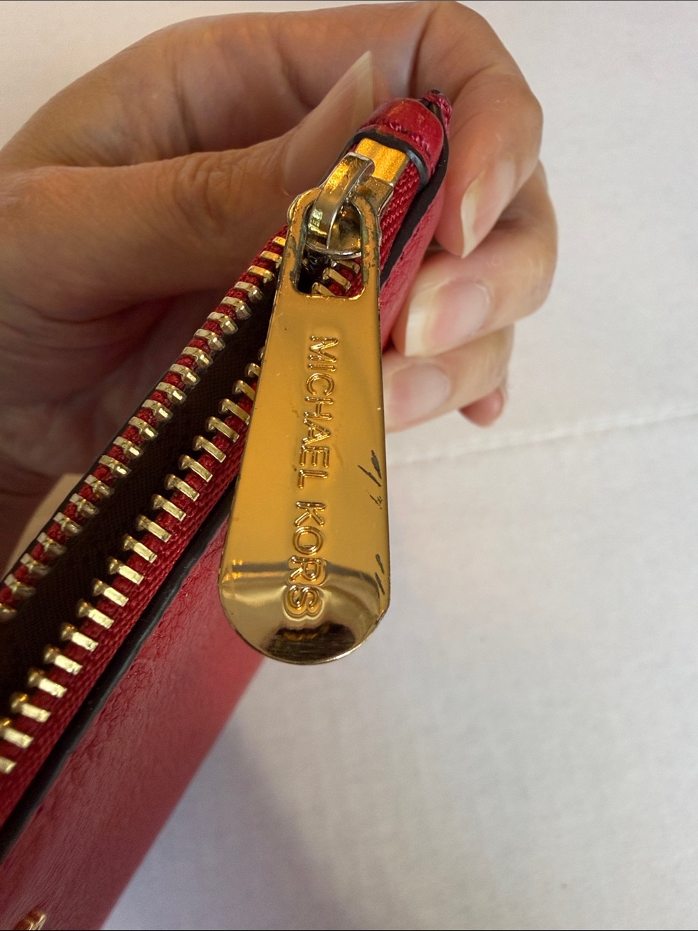 Michael Kors Cherry Red Pebbled Leather Zip Pouch - Picture 6 of 7